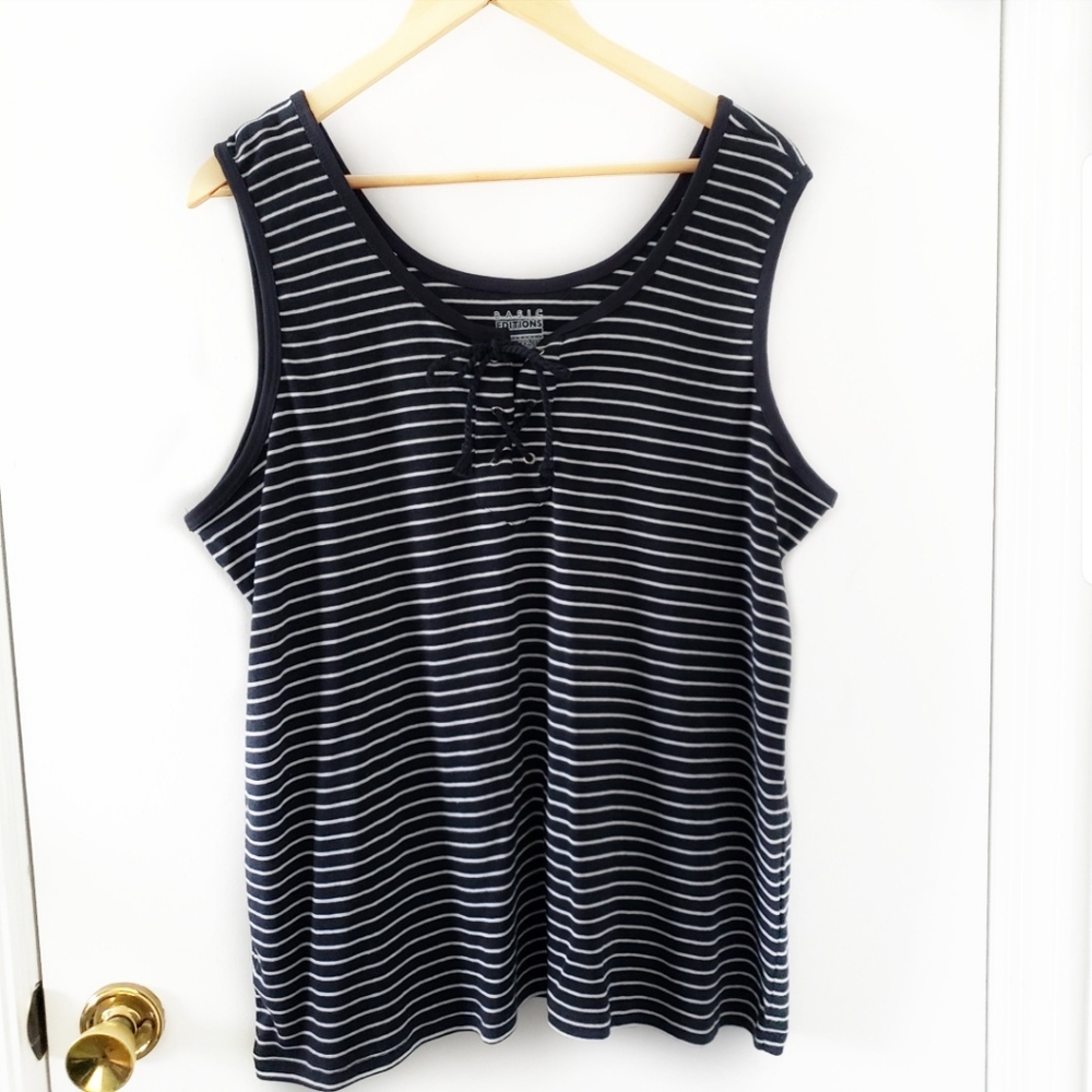 SOLD. Basic Editions |Black White Stripe Tank - Picture 1 of 4
